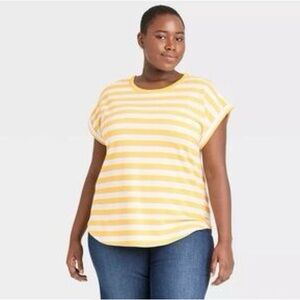 Cap Sleeve Yellow & White Stripe Tee Shirt | Ava & Viv